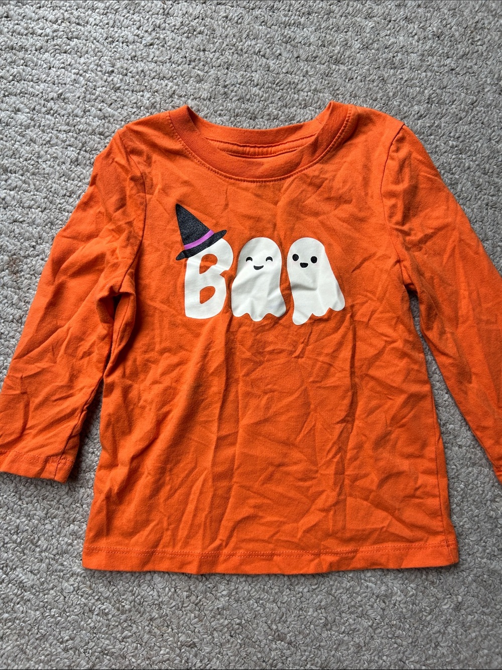 Kids Halloween Orange Long Sleeve Tee with Ghosts